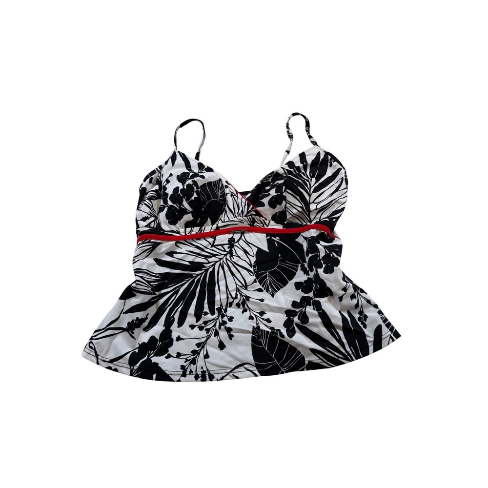 Caribbean‎ Joe Tankini Top Y2K Black White Tropical Floral Swimwear Beach Large